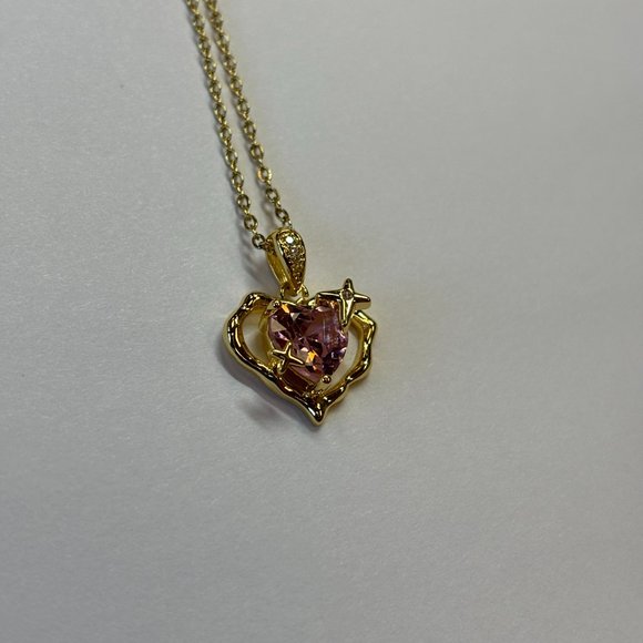 Gold Heard Zircon Pink and Amethyst Pendant Necklace - Picture 6 of 17